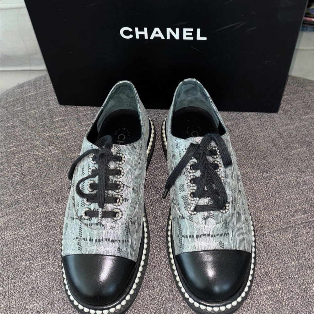 CHANEL  Black and Gray Shoes NIB
